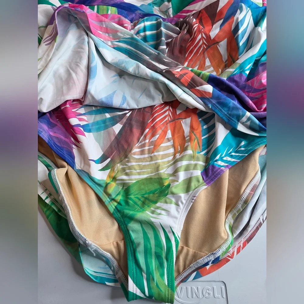 NWT Cacique Swim 18W Rainbow Leaf One Piece Tankini Swimsuit 2743-i